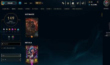 FULL ACESSO - 149 SKINS - TODOS CAMPEÕES - LEVEL 281 - 97 MIL ESSENCIA AZUL