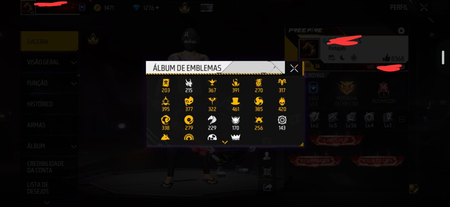 CONTA FREE FIRE NÍVEL 68 | 1.276 DIAMANTES | 400 CAMISAS | LOGIN VK + EMAIL