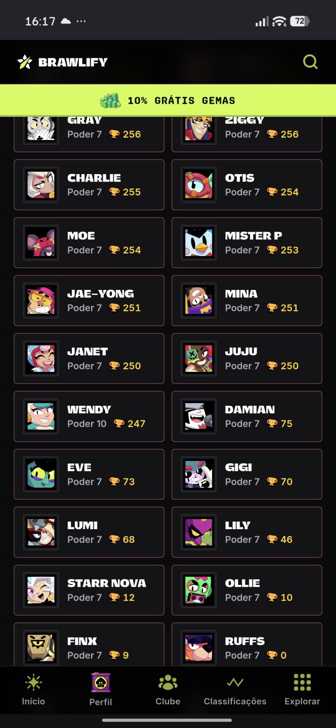 Conta de brawl com muitos brawlers upado e bastante skin