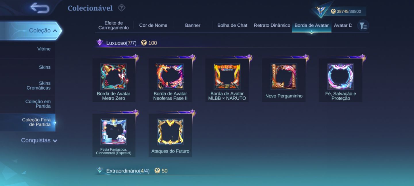 Conta Mobile Legends com várias skins disponíveis
