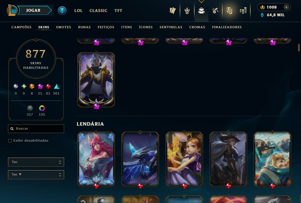 Conta Lol de 2015 / 877 Skins / Nivel 345 / 627 Icones
