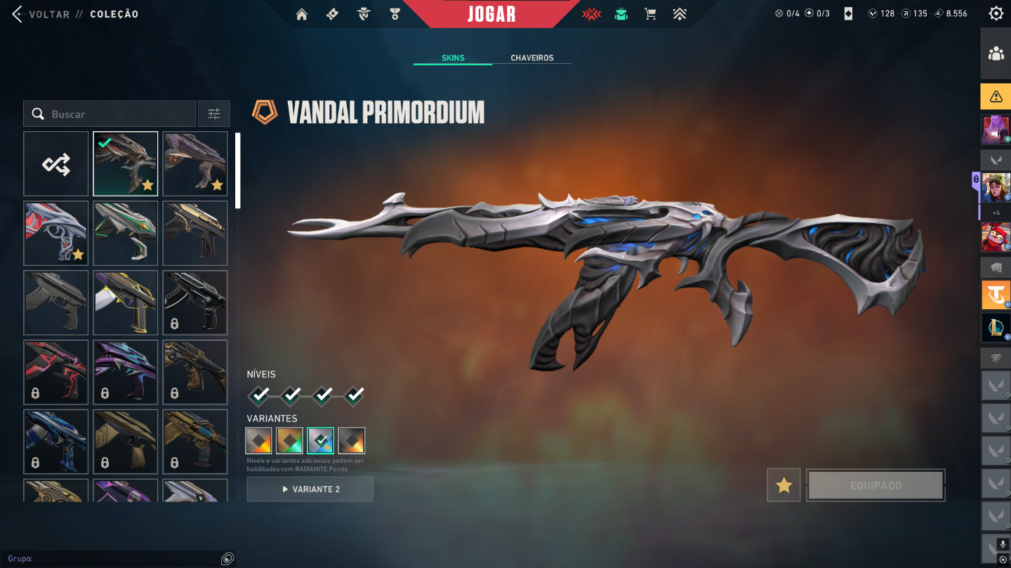 Conta de valorant com 4 skins de vandal, 2 phantom, 1 sheriff, 1 ghost e 1 guard