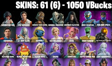 61 Skins - Sub Zero MKT, Unsc Spartan, Robin, Superman, 1050 vbucks
