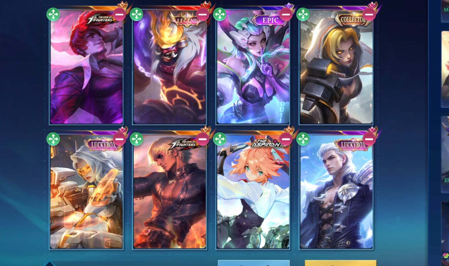 Conta MLBB 285 skins, épicas, aspirants, legend, Kof, Colab. etc
