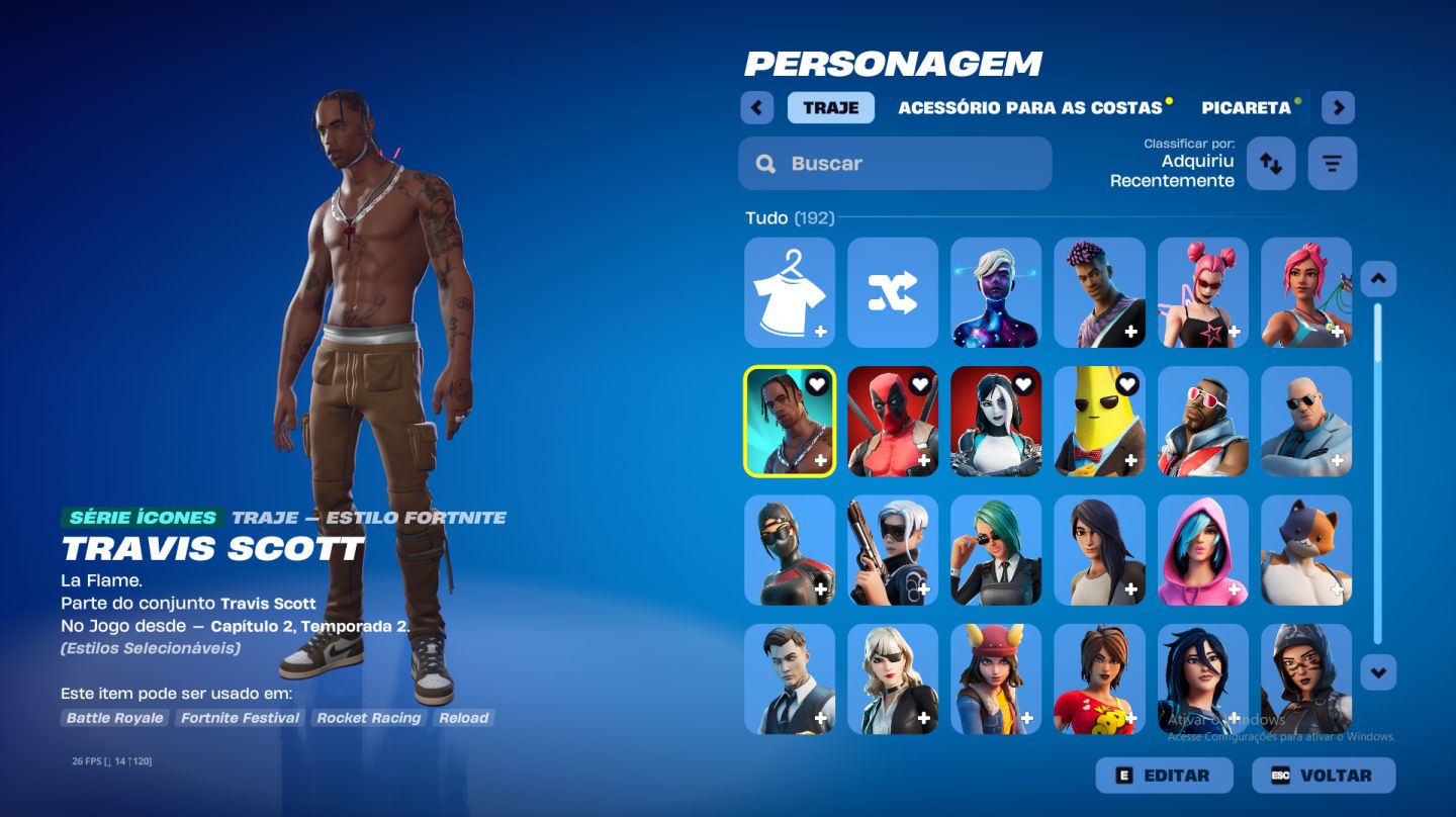 CONTA FORTNITE CAVALEIRO NEGRO, JOHN WICK, TRAVIS SCOTT + SALVE O MUNDO