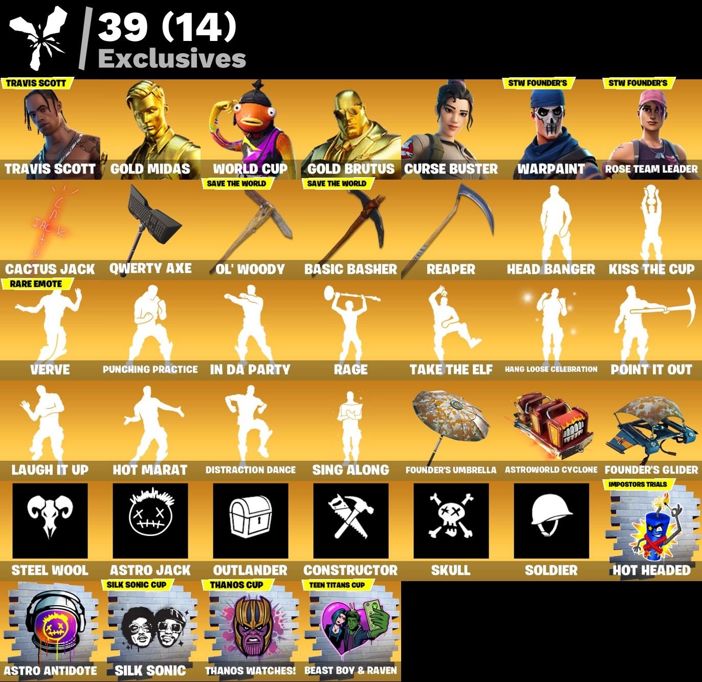CONTA FORTNITE OG | 196 SKINS | TRAVIS SCOTT | MIDAS | CURSE BUSTER | STW OG e +