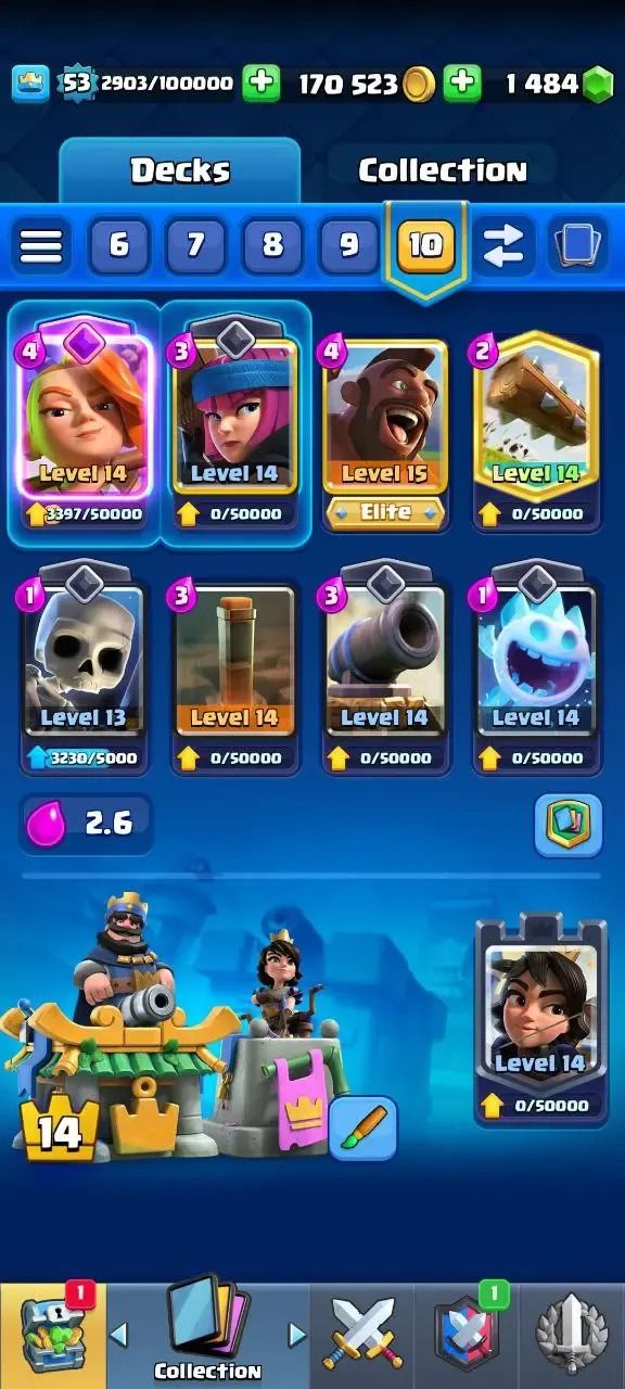 Conta Clash Royale nível 53, 9134 troféus, 48 cartas máx, 95 emotes, 1484 gemas