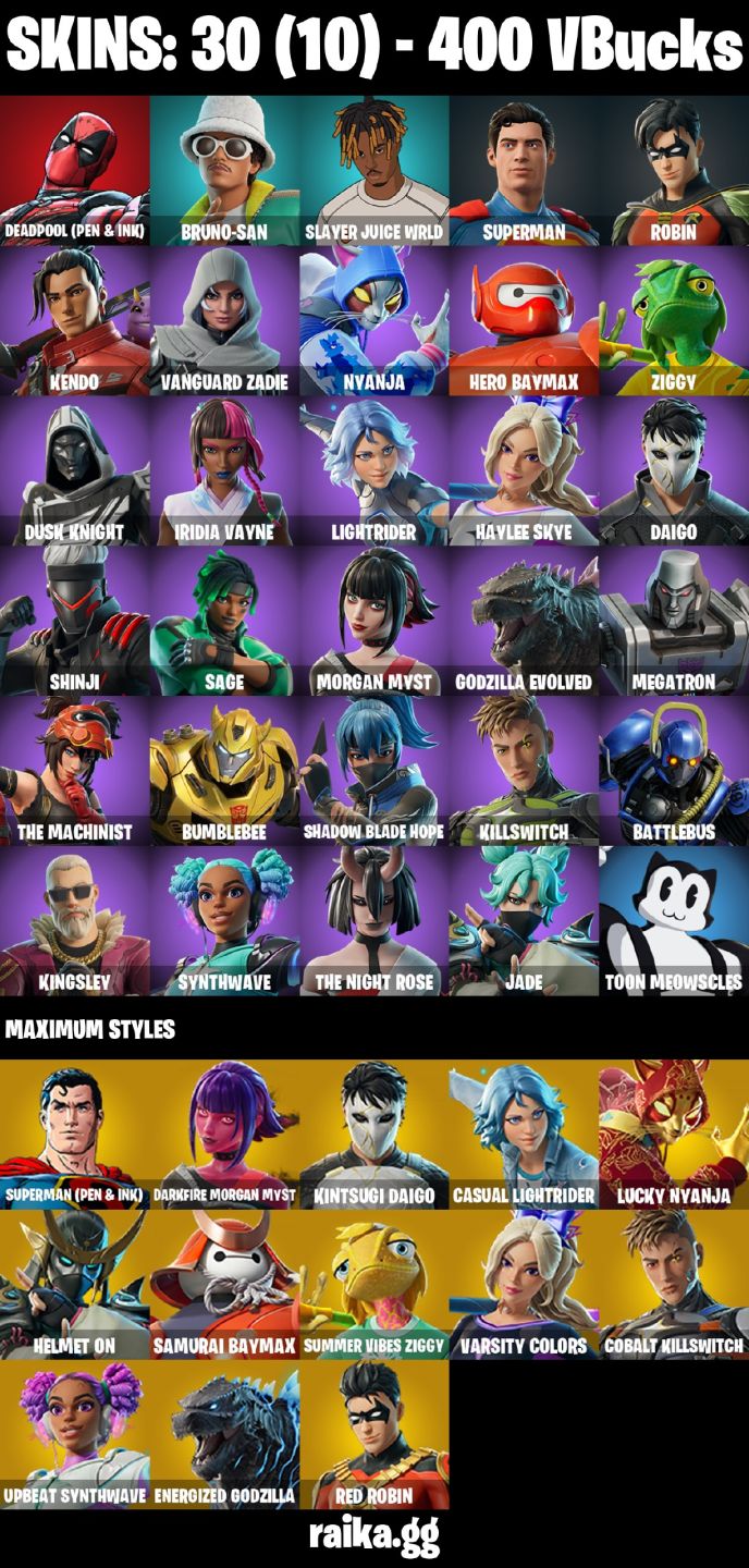 CONTA FORTNITE COM 30 SKINS DEADPOOL/ROBIN/DAIGO/KINGLEY/ZIGGY/DAIGO/BRUNO-SAN
