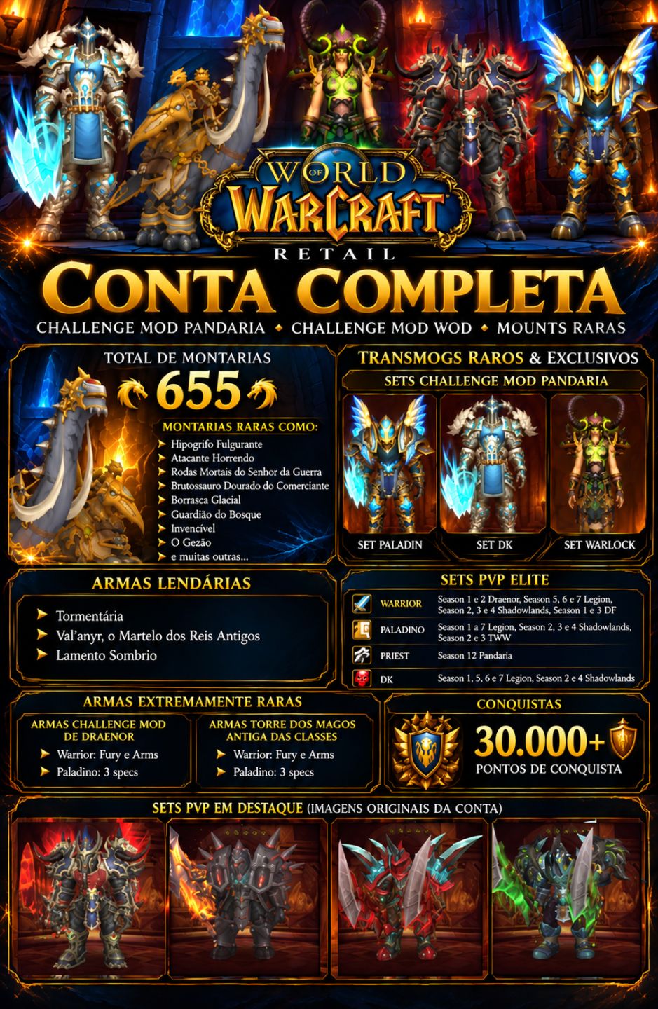 CONTA WoW RETAIL Challenge Mode Pandaria + WoD + Torre dos magos