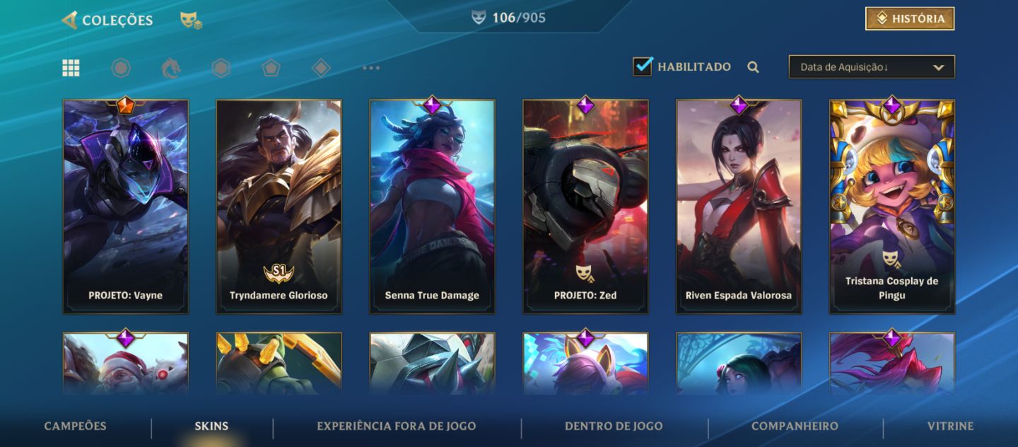 Conta WR 106 Skins + 6 Gloriosas Season 1 - Todas Lendárias + Jinx Guardiã Estel