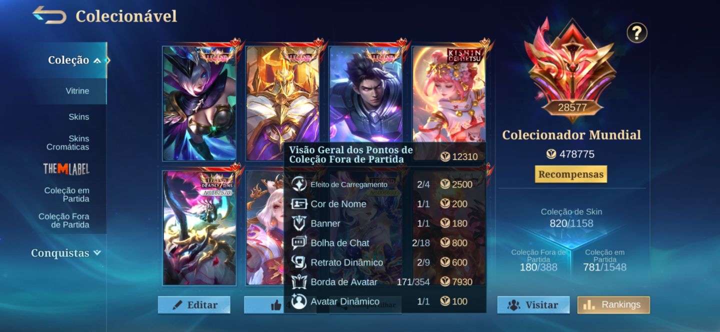 ACC MBLL WC RANK 28k | 820 Skins | 9 Legends | Full Access | Email Changeable