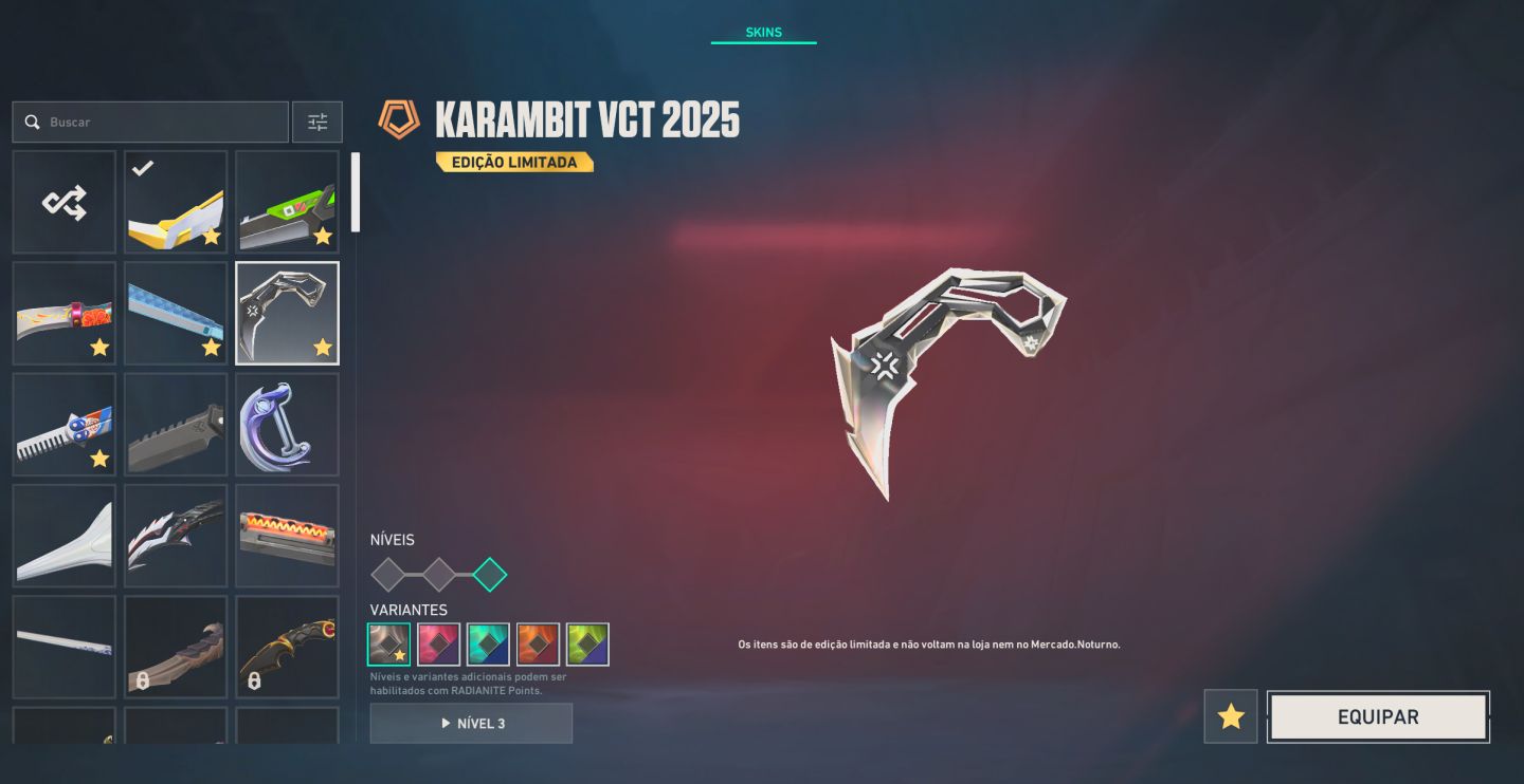 Conta Valorant - Mais de 3k gastos... com Faca VCT 2025 e mais de 110 skins