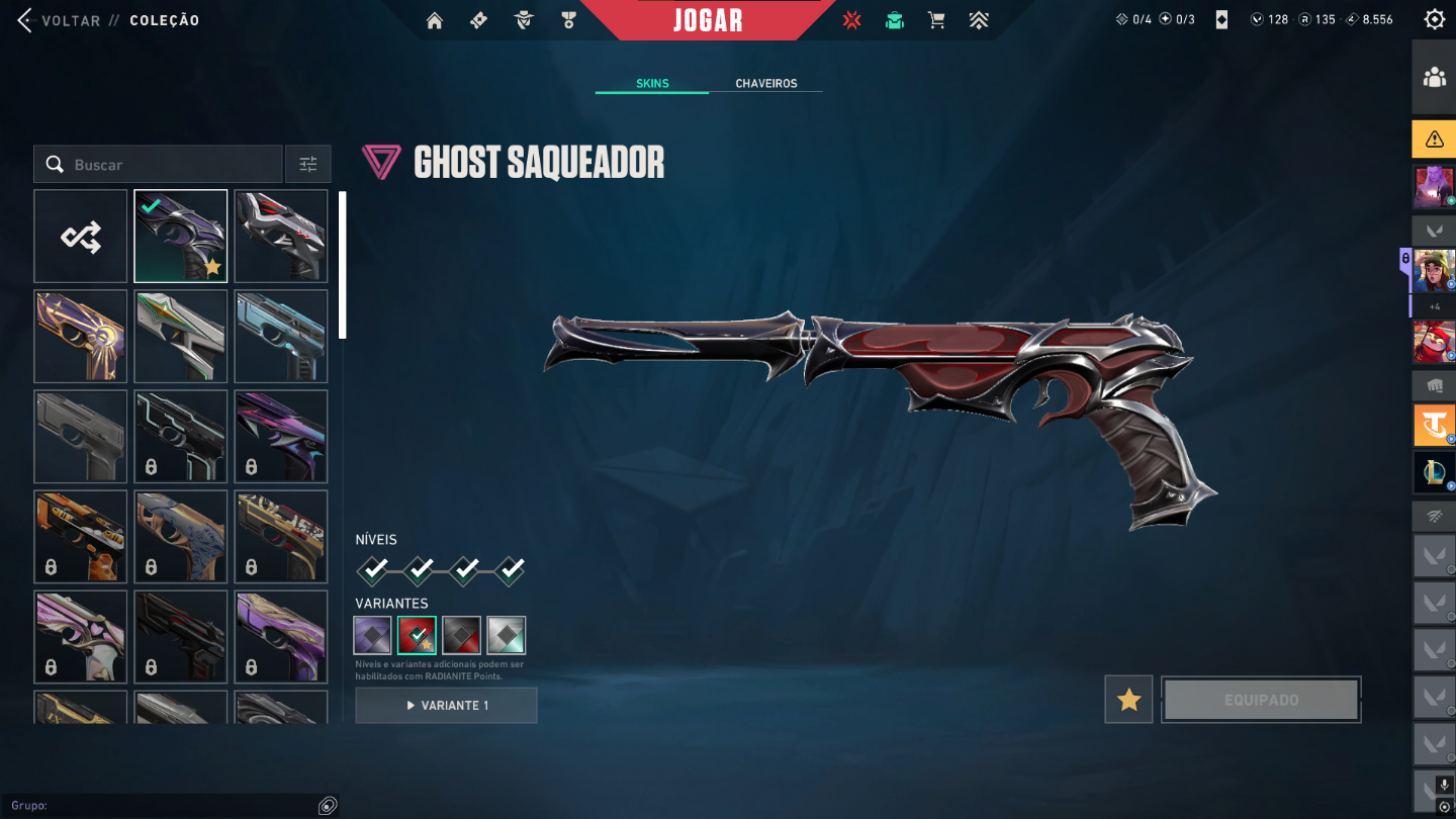Conta de valorant com 4 skins de vandal, 2 phantom, 1 sheriff, 1 ghost e 1 guard