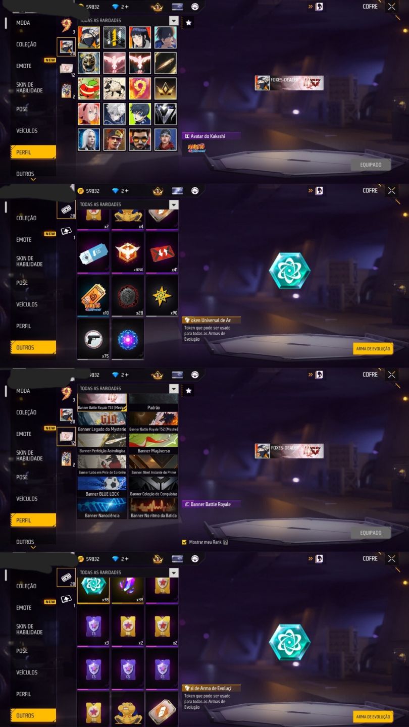 CONTA FREE FIRE NÍVEL 34 COM VÁRIAS SKINS, ITENS, ARMAS E TROCA NICK!