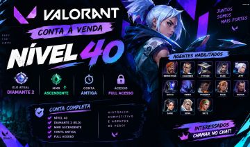 Conta VALORANT Nível 40 | Diamante 2 | MMR Ascendente | Rank Ativo | Full Acesso