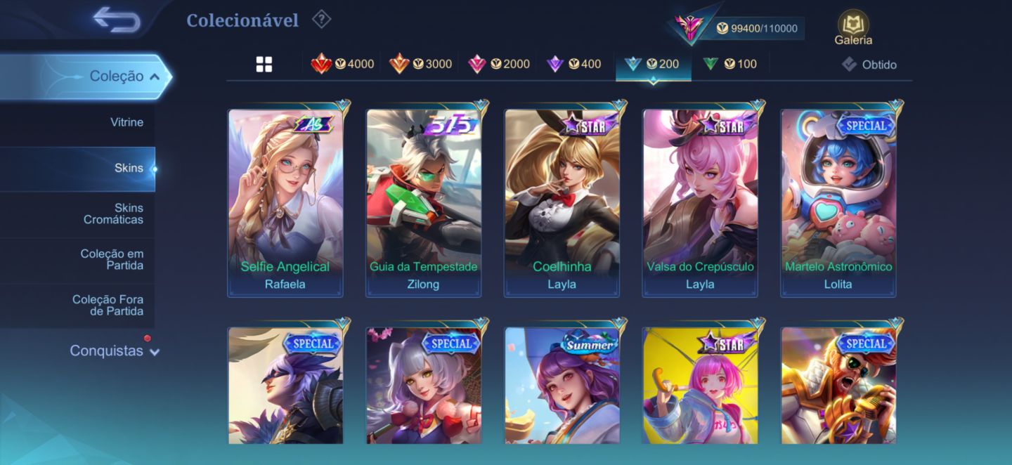 Conta Móbile Legends full heróis / emblemas e com várias skins