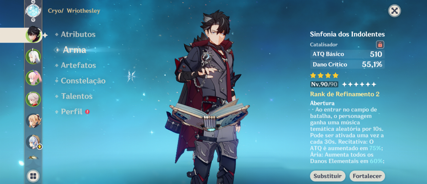 CONTA GENSHIN: WRIOTHESLEY C1 E AYAKA+BISS E SKIN+OUTROS T5 E ARMAS T5