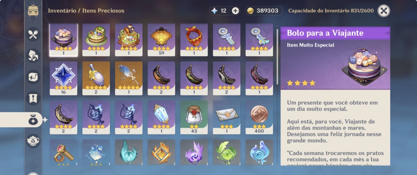 Conta genshin Impact com 24 personagens 5 estrelas, armas 5 estrelas e artefatos