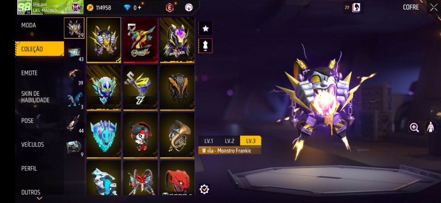 Conta de free fire diamante com várias skins