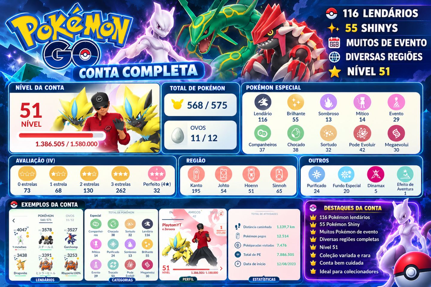 CONTA POKÉMON GO COLEÇÃO RARA E COMPLETA! INFORMAÇÕES DA CONTA Níve