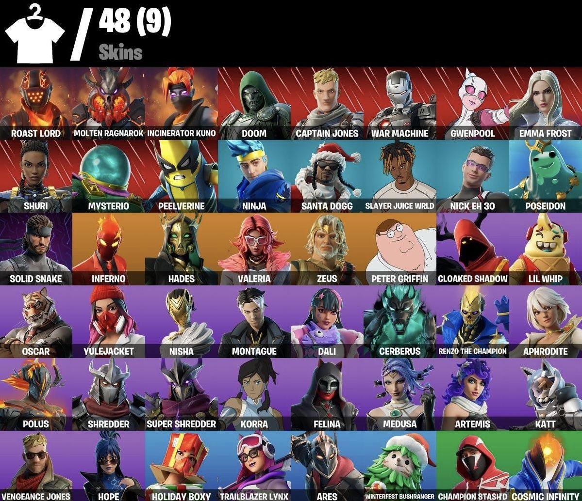 CONTA DE FORTNITE COM 48 SKINS+SKINS DA FNCS+ZEUS+PASSE MARVEL