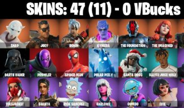 47 Skins - Darth Vader, Spider Man, Prowler, Santa Dogg, 0 vbucks