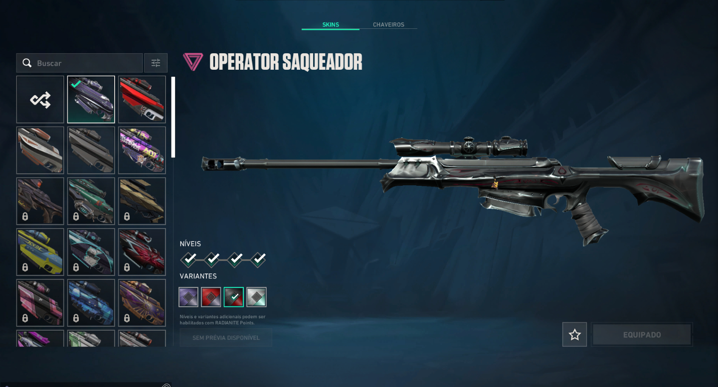 Conta Valorant com skins. Elo já foi platina e diamante.