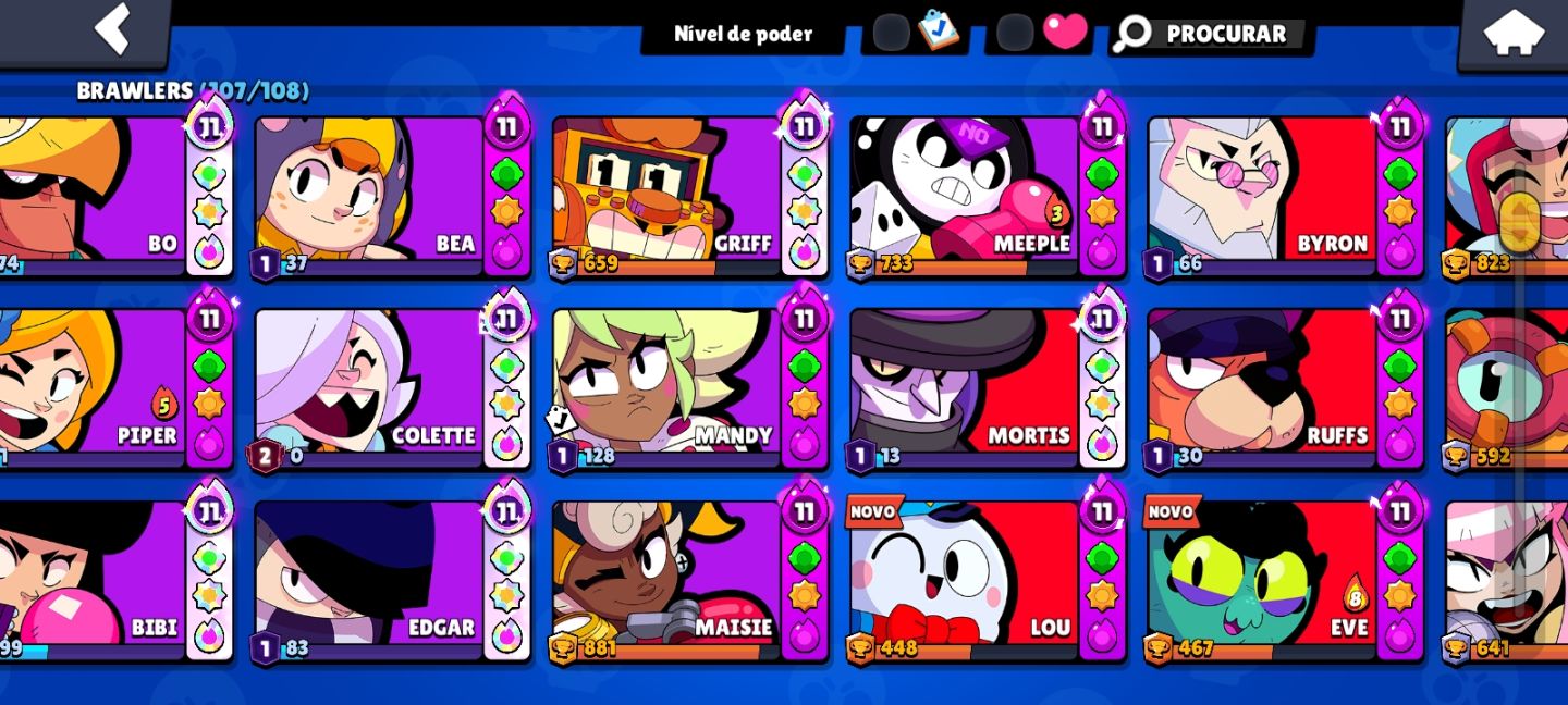 Brawl stars conta 59k muitas skins e brawlers upados