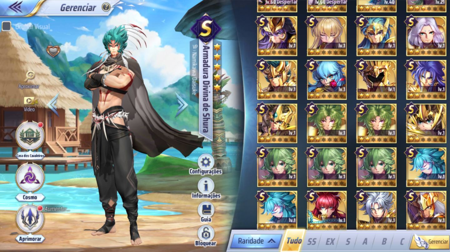 Saint Seiya Awakening sv 143 lv 41 PVE inteiro feito Shura Divino, Thanatos e +