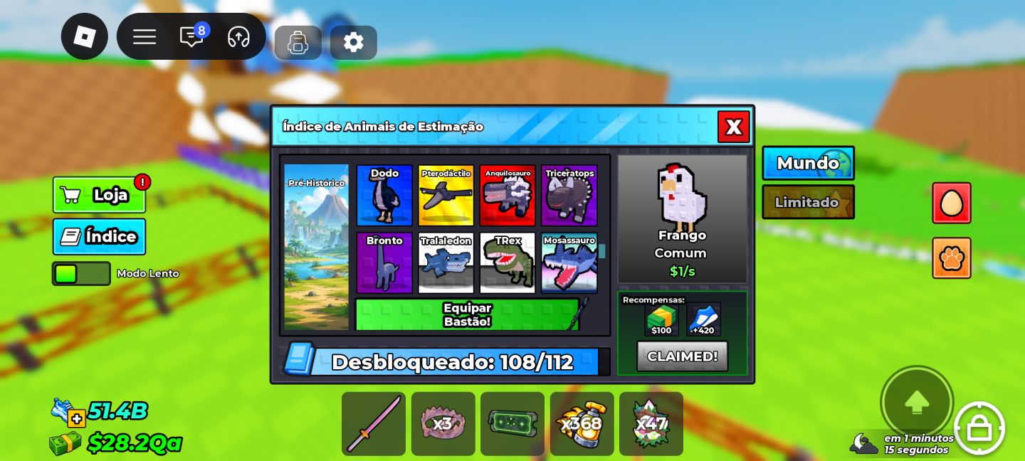 ÍNDICE 96% | PETS E OVOS 1B+ | CERCADO E ESTEIRA MAX | 4 SKINS ROBLOX