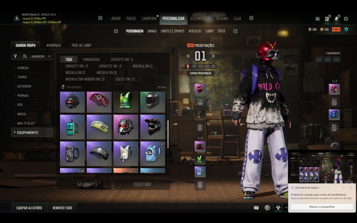 CONTA PUBG PC 3 PROGRESSIVAS AUG NEON DREAM LV 4 , ACE32 , KAR98K