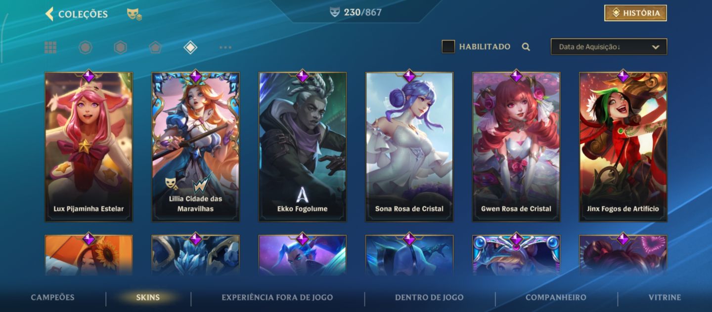 Conta no Wild Rift com 230 skins