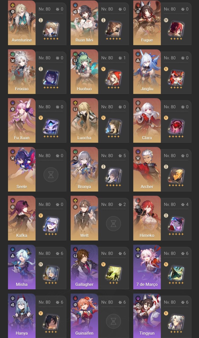 Conta HSR LV MAX | Endgame | Full Eventos | 28 Personagens E 15 LC Limitados