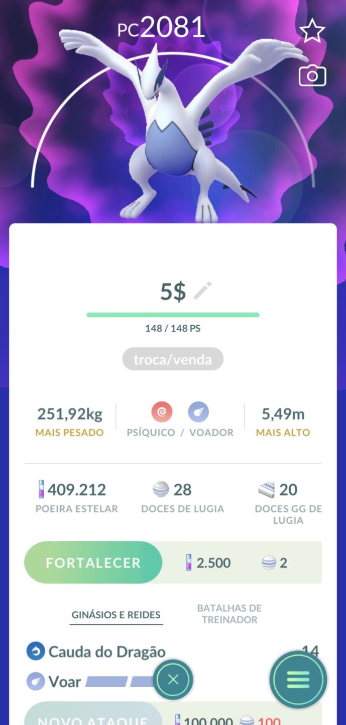 POKÉMON GO - LENDÁRIOS (MEWTWO, LUGIA, TRIO DE AVES) - ENTREGA RÁPIDA.