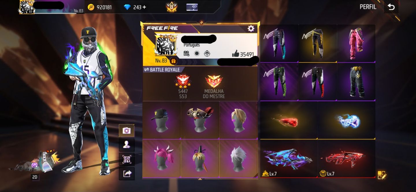 Conta Free Fire Level 83 com Segundo Passe 7 Angelicais 850+ Peitorais Prime 8