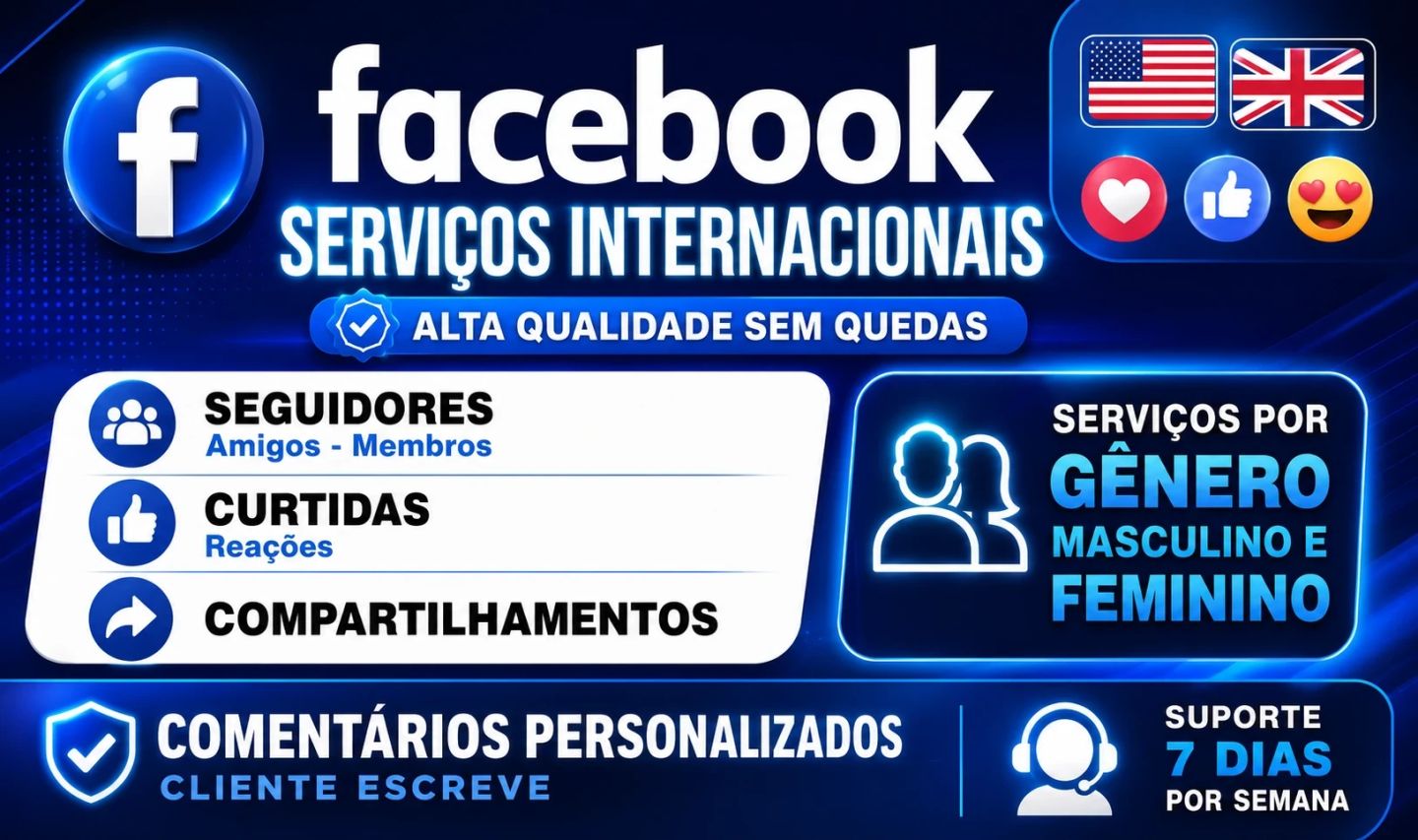 Facebook Mundial, Seguidores, Membros, Curtidas Com Garantias e Sem Quedas.