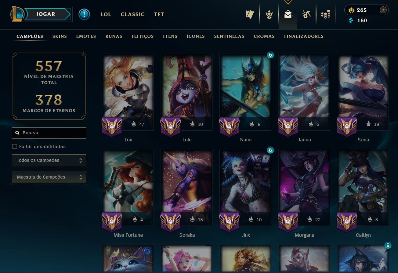 Conta Lol Feminina Desde 2014, Main Sup e Adc, Skins Fofas, valor negociável