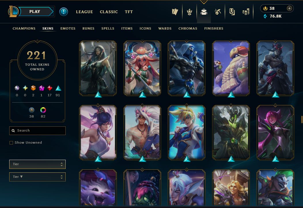 CONTA LOL 221 skins, 2 ultimates (DJ Sona e Ezreal Pulsefire) e 17 lendarias
