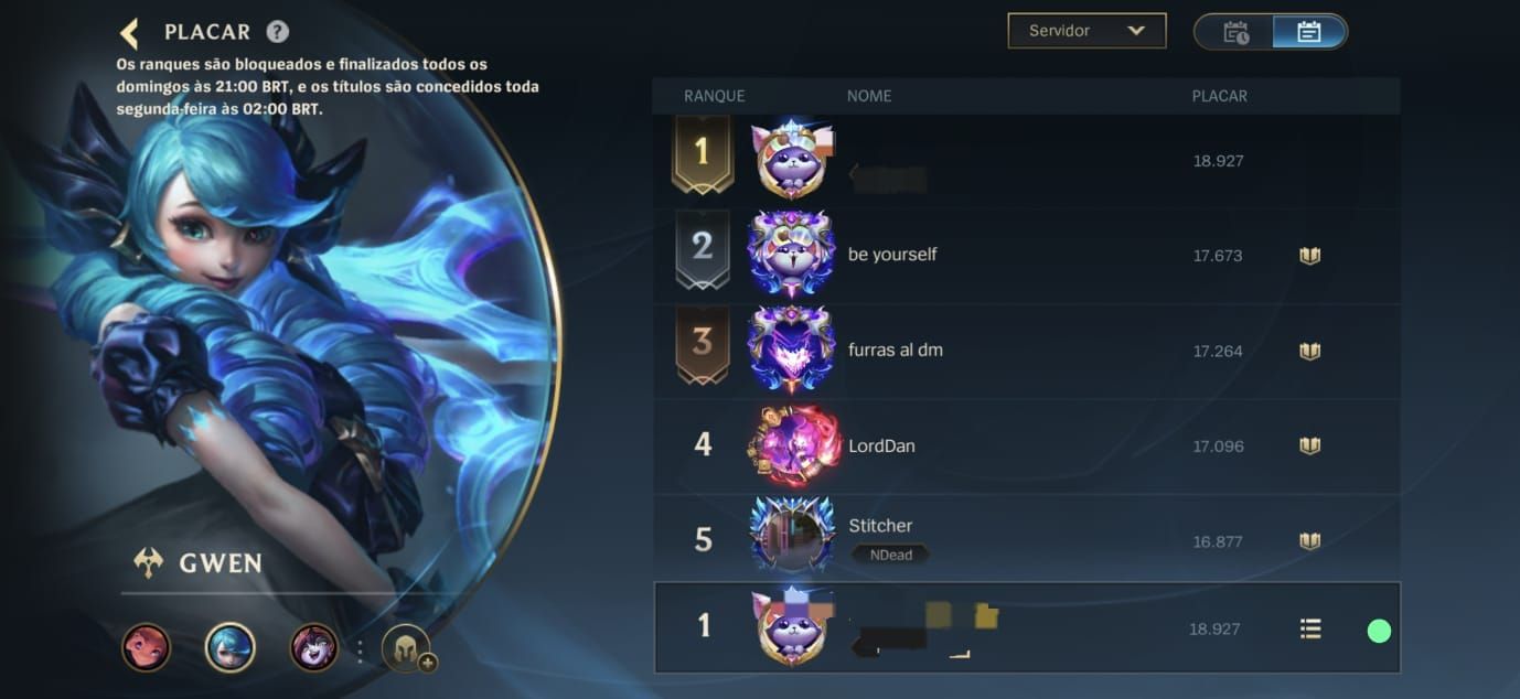 CONTA WILD RIFT TOP 1 GWEN MONARCA E LENDA 400 SKINS MUITO RARA