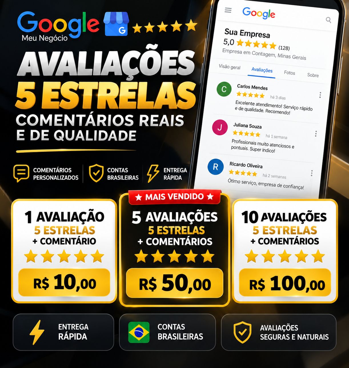 Avaliações Google Meu Negócio 5 Estrelas