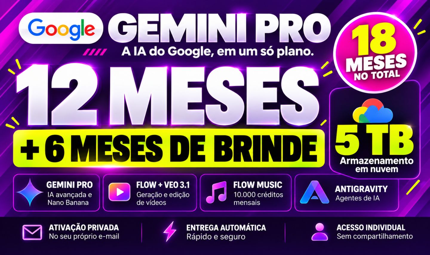 [PROMOÇÃO] GEMINI 3 PRO PRIVADO NO SEU EMAIL | FLOW 1000 CRÉDITOS MENSAIS+ 5TB