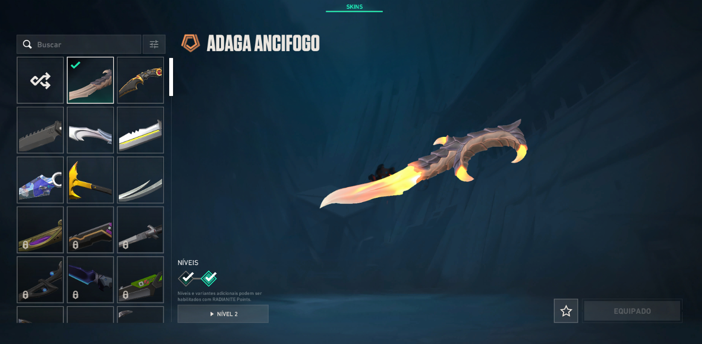 Conta Valorant com skins. Elo já foi platina e diamante.