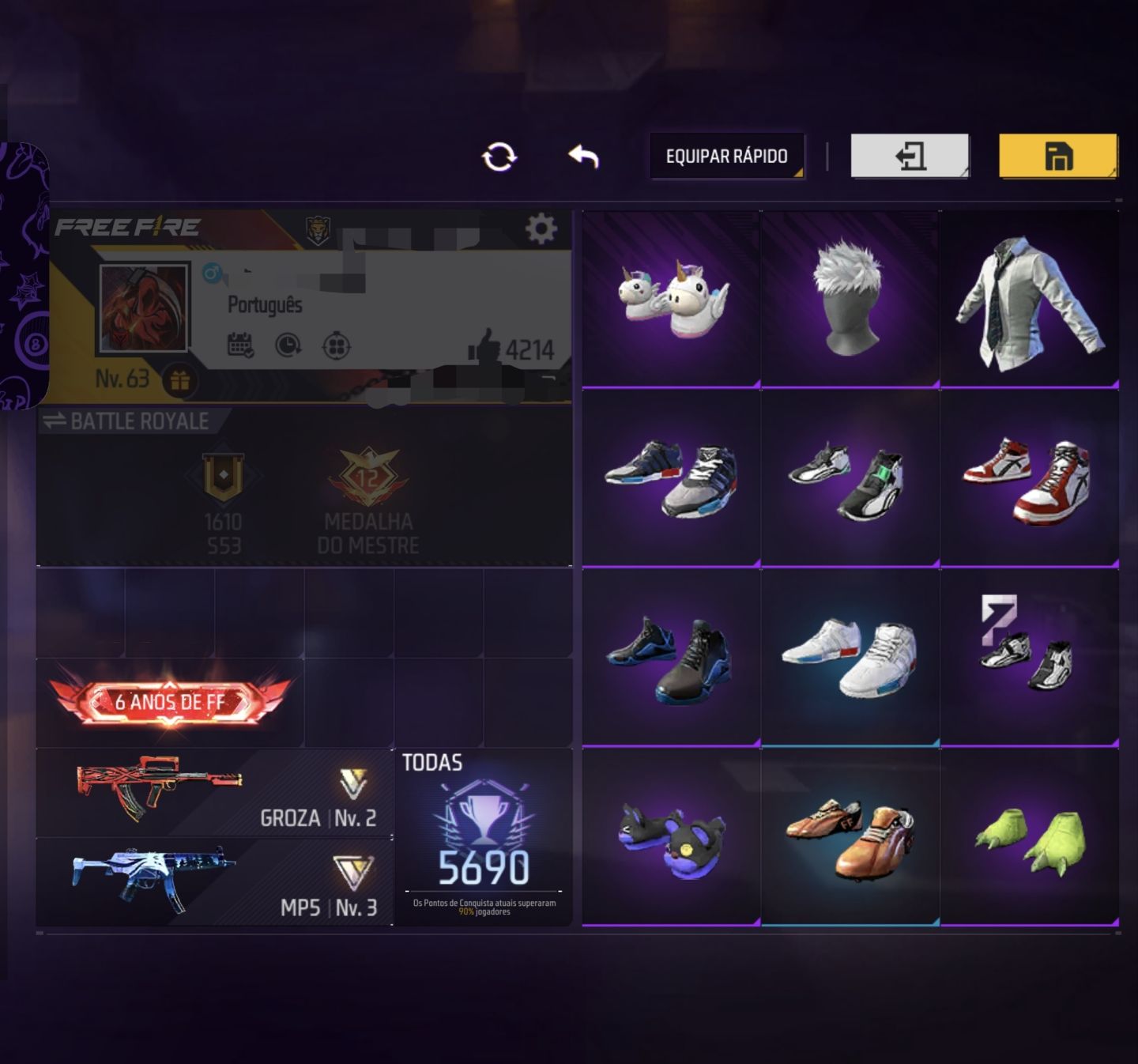 Conta de free fire com muitas skins boas barba do velho Angelical e muito mais