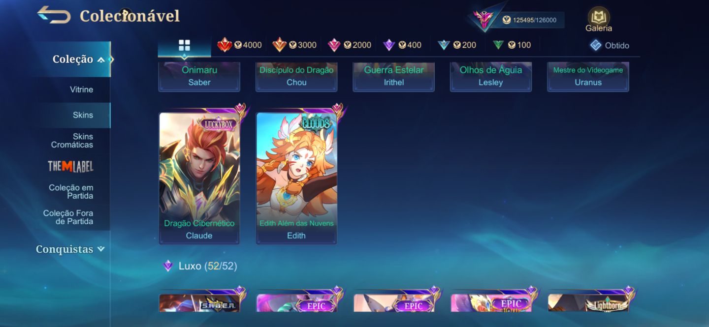 Conta MLBB | 326 Skins, Freya Lenda + Collabs (JJK, AOT, Naruto, HxH)