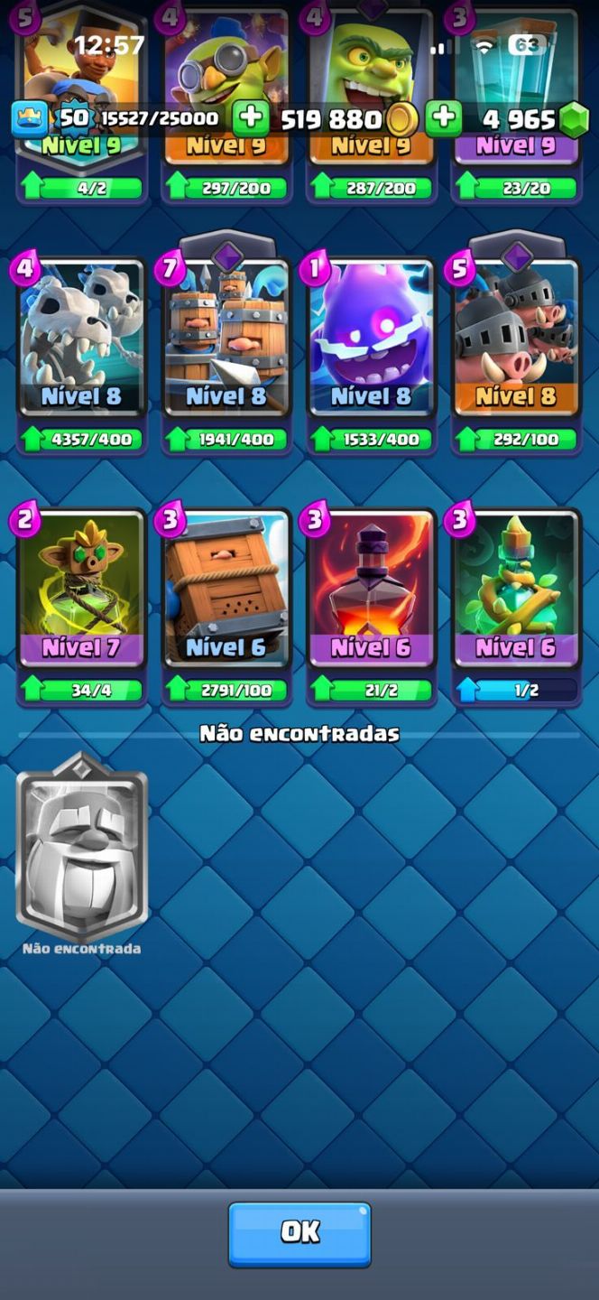 Conta de Clash Royale com quase todas as cartas, 8,3k de troféu e 9 evos!