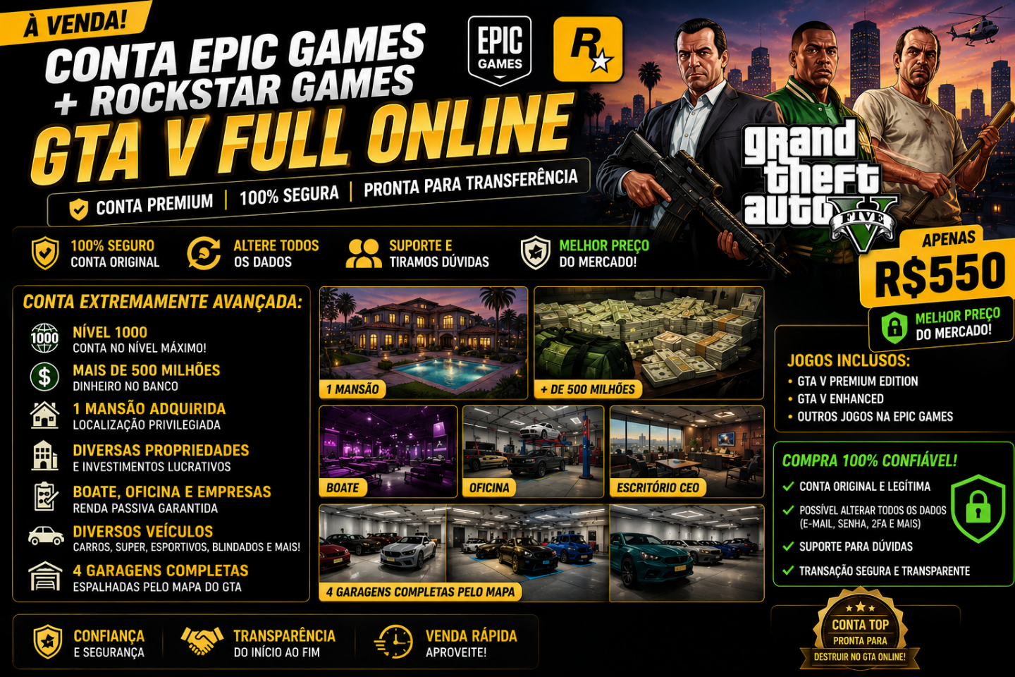 CONTA EPIC GAMES + ROCKSTAR À VENDA GTA V FULL ONLINE
