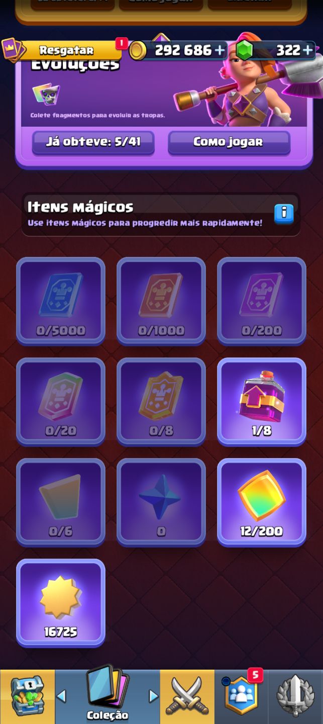 Conta Clash Royale muitos itens, com marretada do tor