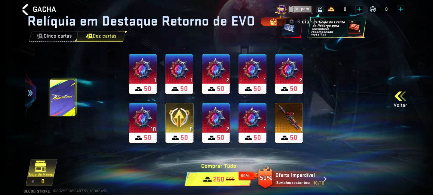 CONTAS BLOOD STRIKE LV1 COM ITENS NA CARTA/COMPRADOS