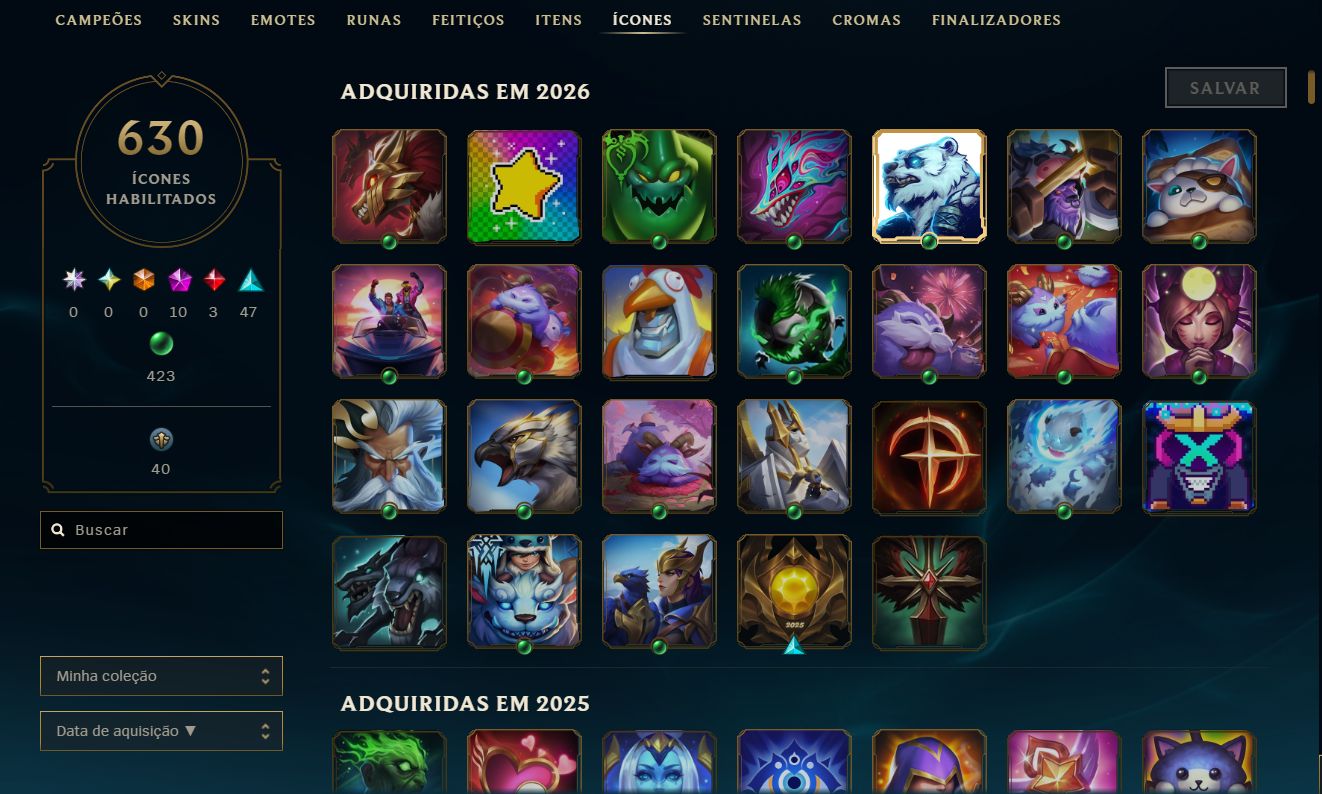 League of Legends | Conta Colecionador | 271 Skins | 630 Icones Todos os Champs