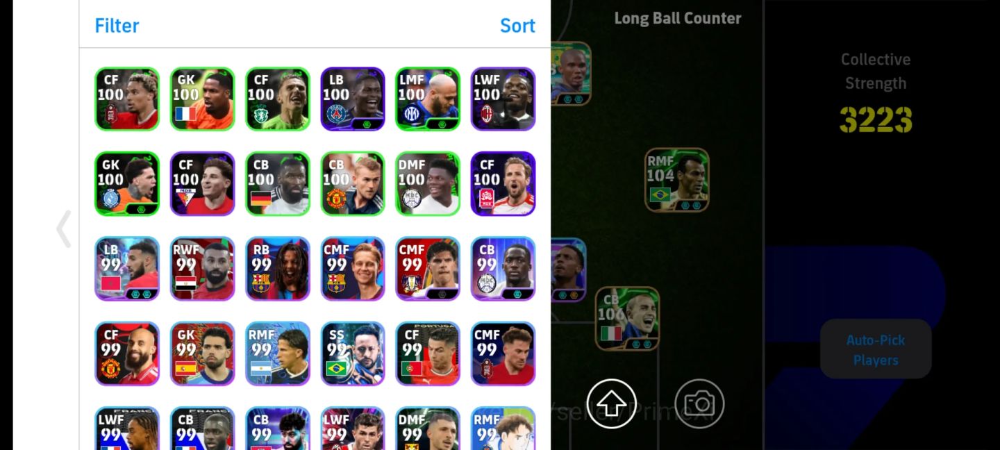Conta eFootball 3223 Força | Dembele 106 Cannavaro 106 Baggio 105 Okazaki 105